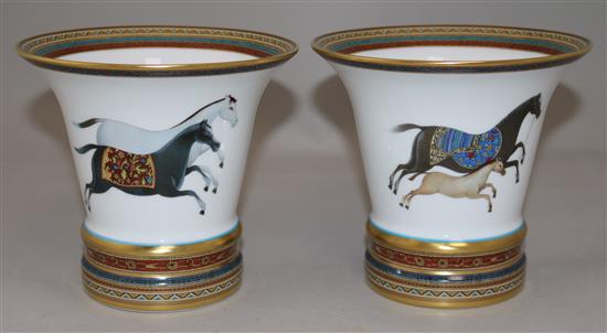 A pair of Hermes Cheval dOrient pattern bell shaped vases, height 13.5cm, together with original boxes